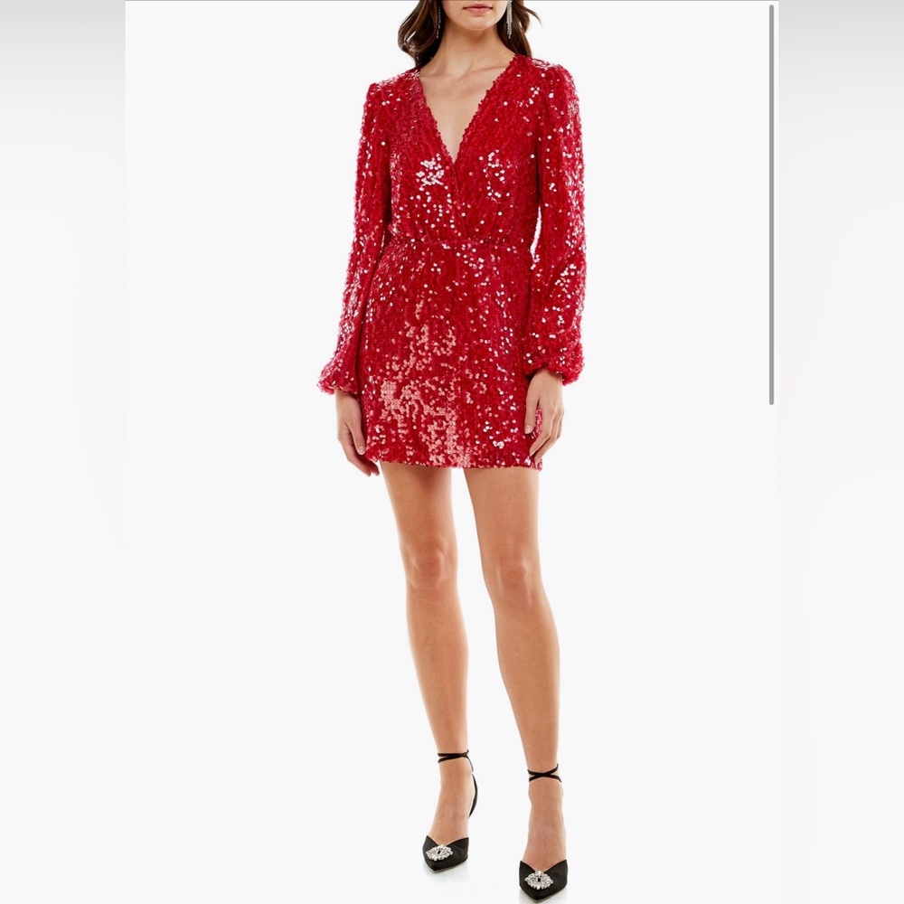 WAYF x Emma Rose Carrie Sequin Long Sleeve Minidress in Berry